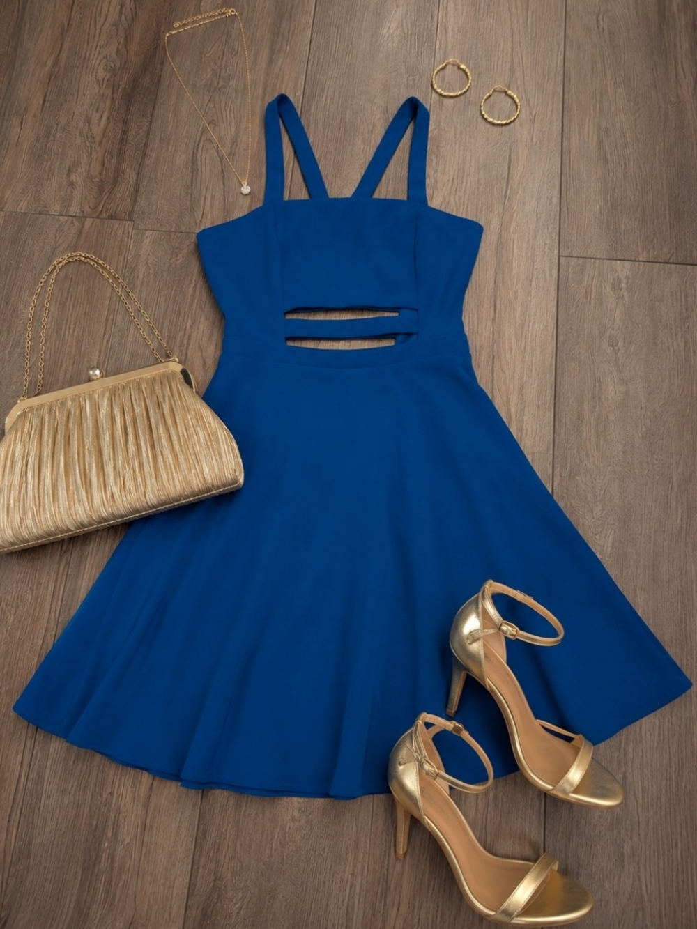 Express Royal Blue Strappy Cutout Skater Dress